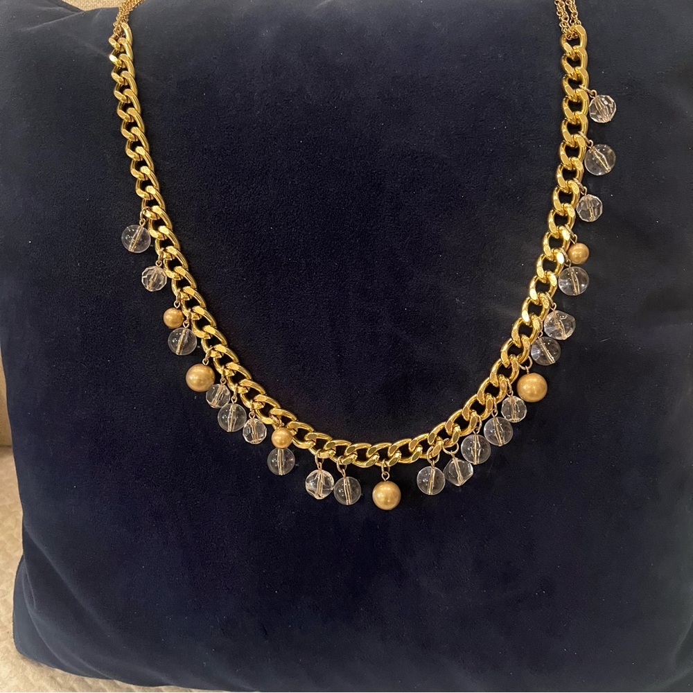 Elegant Gold Toned and Clear Beaded Necklace